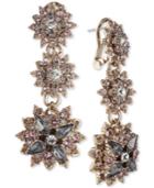 Marchesa Gold-tone Crystal Cluster Triple Drop Earrings