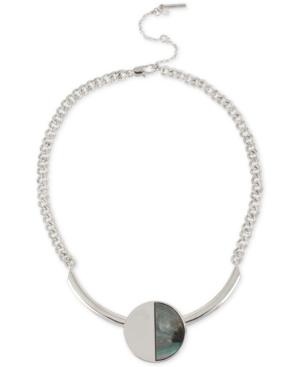 Kenneth Cole New York Silver-tone Black Mother Of Pearl Pendant Necklace