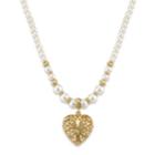 2028 Gold-tone Simulated Pearl With Filigree Puff Heart Pendant Necklace 18