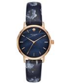 Kate Spade New York Women's Metro Blue Floral Leather Strap Watch 34mm