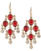 Carolee Gold-tone Red Stone And Crystal Chandelier Earrings