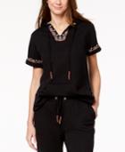 Style & Co Embroidered Short-sleeve Sweatshirt, Created For Macy's