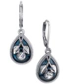 2028 Silver-tone Blue Enamel And Crystal Drop Earrings