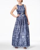 Jessica Howard Tonal-print Belted Gown