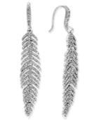 Inc International Concepts Silver-tone Pave Feather Linear Drop Earrings, Only At Macy's