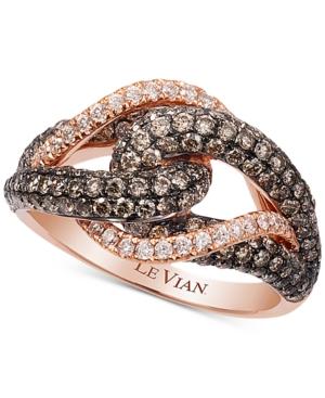 Le Vian Chocolatier Gladiator Knot White And Chocolate Diamond Ring (1-1/2 Ct. T.w.) In 14k Rose Gold