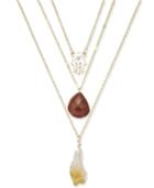 Gold-tone Hamsa And Stone Layer Pendant Necklace