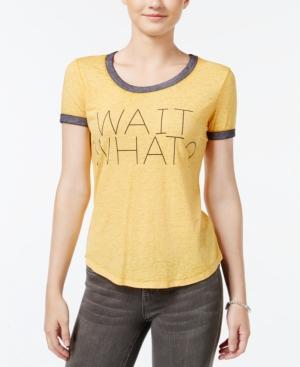 Hybrid Juniors' Wait What? Ringer Graphic T-shirt