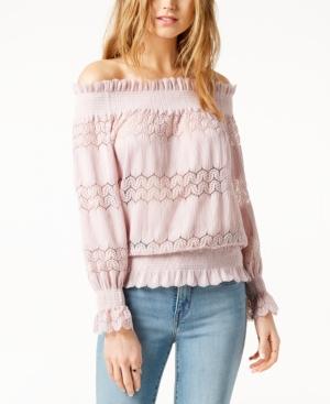 J.o.a. Lace-striped Smocked-hem Top