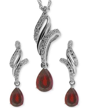 Ruby (1 Ct. T.w.) And White Topaz (3/8 Ct. T.w.) Jewelry Set In Sterling Silver