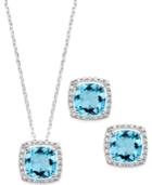 City By City Silver-tone Crystal And Cubic Zirconia Cushion-cut Halo Earrings And Pendant Necklace