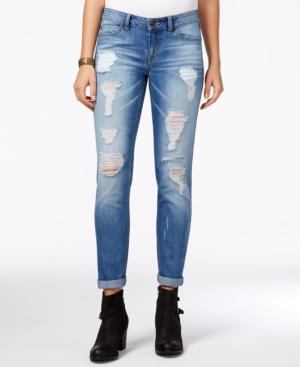 Rewash Juniors' Ripped Cuffed Light Wash Skinny Jeans