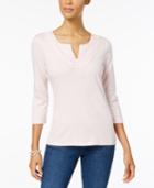 Karen Scott Cotton Embellished Crochet-trim Top, Created For Macy's