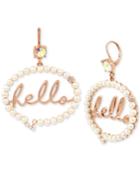 Betsey Johnson Rose Gold-tone Crystal & Imitation Pearl Hello Bubble Drop Earrings