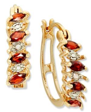 Victoria Townsend 18k Gold Over Sterling Silver Earrings, Garnet (3/4 Ct. T.w.) And Diamond Accent Hoop Earrings