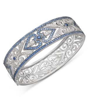 Sterling Silver Bracelet, Sapphire (3-3/4 Ct. T.w.) And Diamond (1/4 Ct. T.w.) Heart Bangle