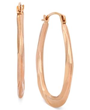 10k Rose Gold Earrings, Oval Swirl Hoop Earrings