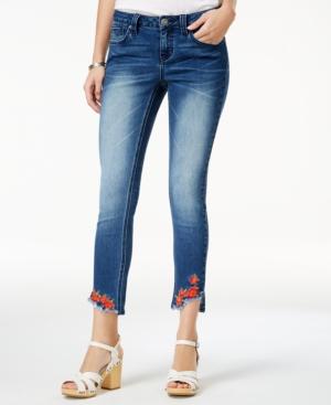 Rampage Juniors' Embroidered Skinny Jeans