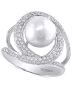 Effy Cultured Freshwater Pearl (9mm) And Diamond (1/2 Ct. T.w.) Ring In 14k White Gold