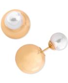 Marjorica Gold-tone Imitation Pearl & Ball Front & Back Earrings