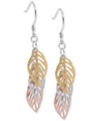 Giani Bernini Tri-tone Leaf Drop Earrings In 18k Gold-plate, Rose Gold-plate, And Sterling Silver, Only At Macy's