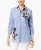 Polly & Esther Juniors' Floral-embroidered Striped Shirt