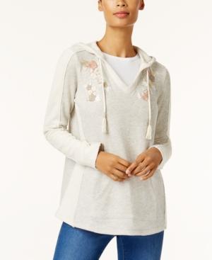 Style & Co Embroidered Tassel Hoodie, Created For Macy's