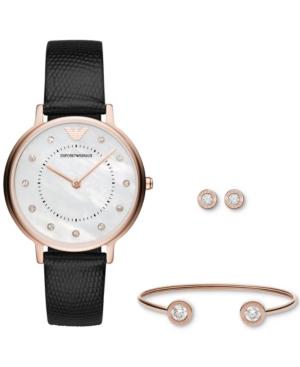 Emporio Armani Women's Black Leather Strap Watch 32mm Gift Set