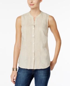 Charter Club Petite Crochet-trim Blouse, Only At Macy's