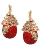 Betsey Johnson Gold-tone Pave Snake And Orange Stone Drop Earrings
