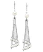 Pearl Earrings, Sterling Silver Cultured Freshwater Pearl Lace Twirl Earrings (3-3-1/2mm And 8-8-1/2mm)