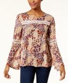 Style & Co Printed Crochet Swing Top, Created For Macy's