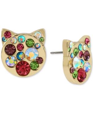 Betsey Johnson Gold-tone Crystal Cat Head Stud Earrings