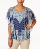 Jm Collection Petite Printed Poncho Top, Created For Macy's