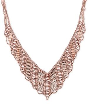 V-shape Beaded Collar Necklace In 14k Rose Gold