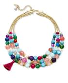Lonna & Lilly Gold-tone Colored Bead Multi-layer Tassel Necklace