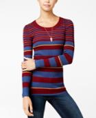 Pink Rose Juniors' Striped Scoop-neck Fine Gauge Sweater