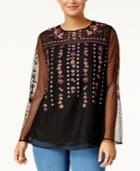 Style & Co Embroidered Swiss-dot Illusion Top, Created For Macy's