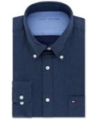 Tommy Hilfiger Men's Slim-fit Comfort Wash Untucked Blue Solid Dress Shirt