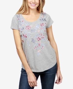 Lucky Brand Cotton Floral-embroidered T-shirt