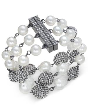 Joan Boyce Pave And Imitation Pearl Flex Bracelet