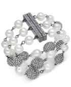 Joan Boyce Pave And Imitation Pearl Flex Bracelet