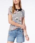 Tommy Hilfiger Floral-stripe Faux-collar Top