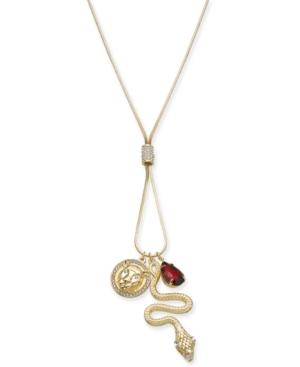 Thalia Sodi Gold-tone Crystal Imitation Pearl Lion & Snake 34 Pendant Necklace, Created For Macy's