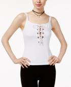 Lily Black Juniors' Lace-up Textured Tank Top, Only At Macy's