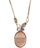 Anne Klein Gold-tone Multi-stone Oval Pendant Necklace