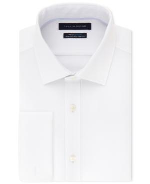 Tommy Hilfiger Men's Fitted Th Flex Cooling Stretch Performance French Cuff White Dress Shirt