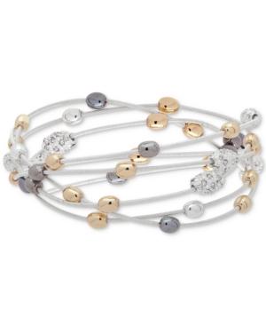 Nine West Tri-tone Pave Bead Multi-row Stretch Bracelet