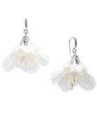 Carolee Silver-tone Fabric Flower Imitation Pearl Drop Earrings
