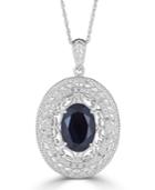 Onyx (14 X 10mm) & Diamond Accent Filigree 18 Pendant Necklace In Sterling Silver